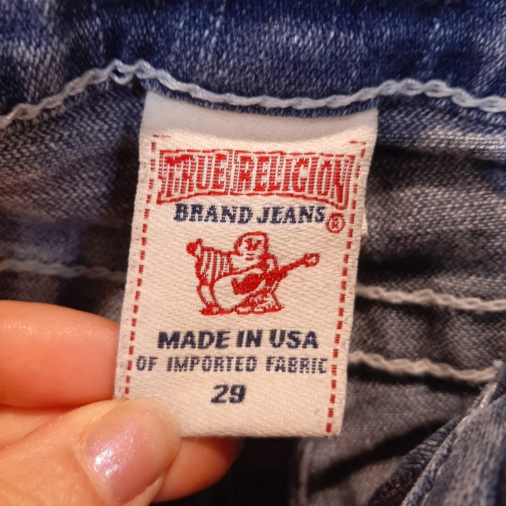 True Religion Johnny Slim Straight Jeans Distressed Mid Rise Blue Denim Size 29 - Picture 9 of 15